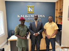 Kalikumutima & Co. Advocates Signs Deal with NAUCA to Boost Diaspora Investments (L–R): Deo Kalikumutima, Chief Executive Partner, Kalikumutima and Co Advocates and Justus Mirembe – NAUCA President and Chair, Board of Directors during the MoU signing ceremony held at the offices of Kalikumutima & Co Advocate at Plot 14 Clement Hill, Kampala.