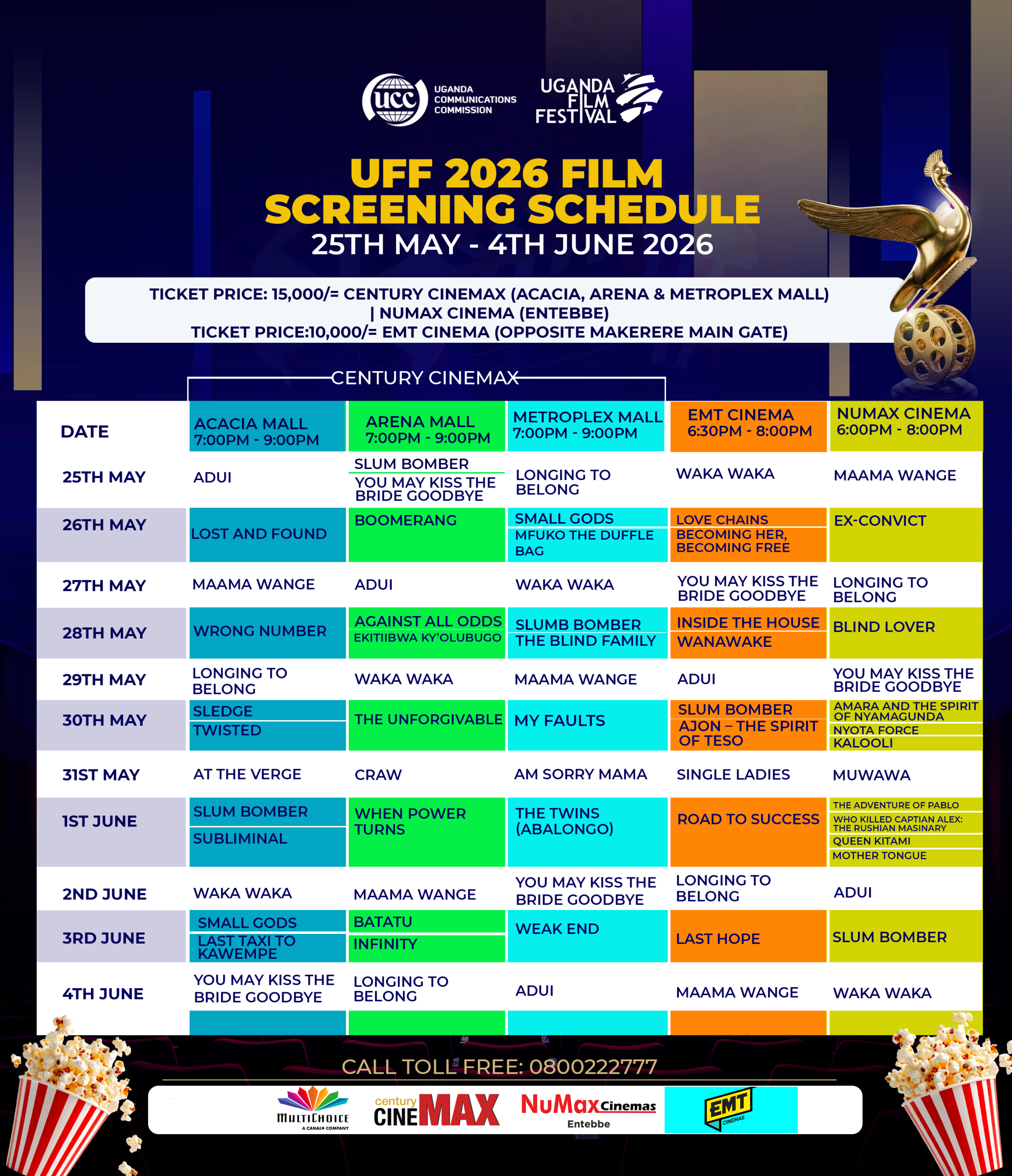 UFF 2026 FILMS Screening Schedule 2026