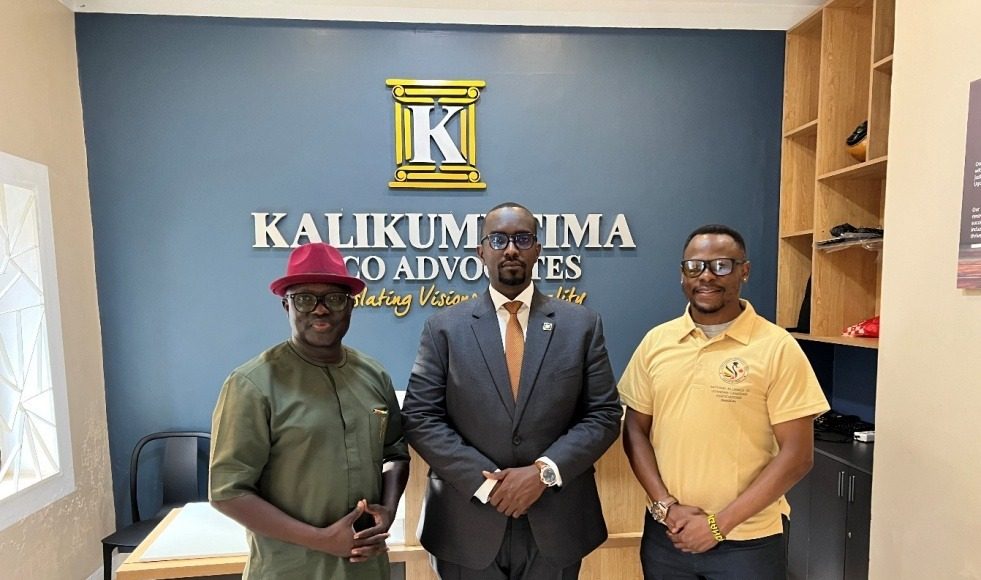 (L–R): Deo Kalikumutima, Chief Executive Partner, Kalikumutima and Co Advocates and Justus Mirembe – NAUCA President and Chair, Board of Directors during the MoU signing ceremony held at the offices of Kalikumutima & Co Advocate at Plot 14 Clement Hill, Kampala.