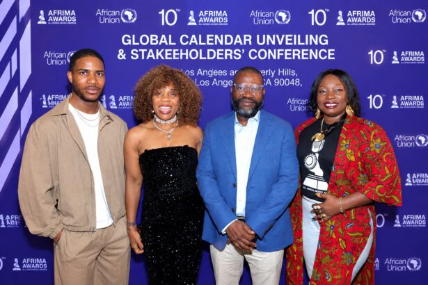 LOS ANGELES, CALIFORNIA - (L-R) Darryl Vega, Kaffy, Mike Dada, AFRIMA President and Executive Producer and Victoria Nkong, AFRIMA Associate Producer, during the AFRIMA Global Calendar Unveiling & Stakeholders Conference at Sofitel Los Angeles held on September 20, 2026, in Los Angeles, California. (Photo by Arnold TurnerGetty Images for AFRIMA)